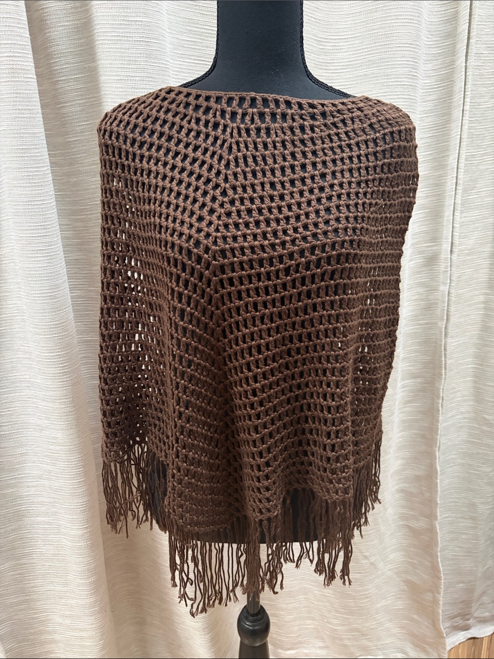 MCM Brown Open-Weave Fringe Poncho